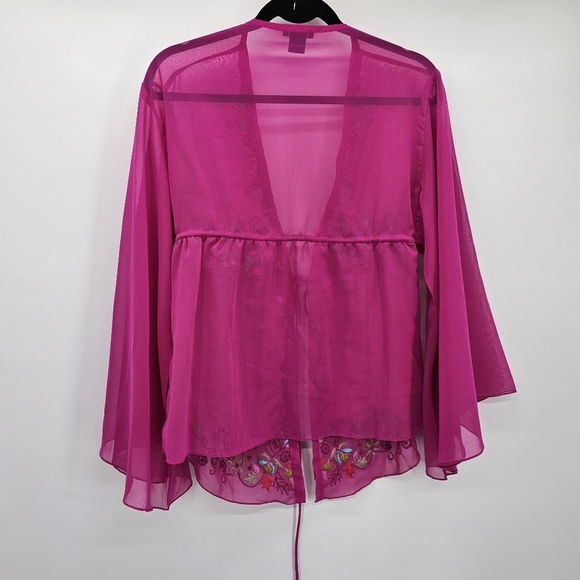 Boston Propper Pink Beaded Embroidered Sheer Flowy Cardigan Blouse Small - Picture 4 of 5